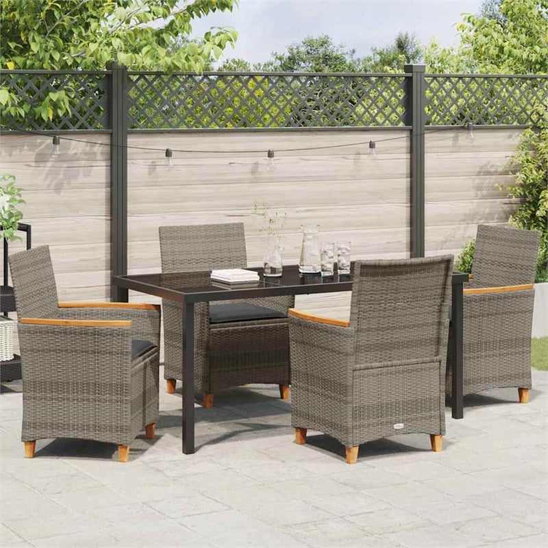 Afuera Living Contemporary 5 Piece Poly Rattan Garden Dining Set in Gray