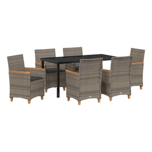 Afuera Living Contemporary 7 Piece Poly Rattan Garden Dining Set in Gray