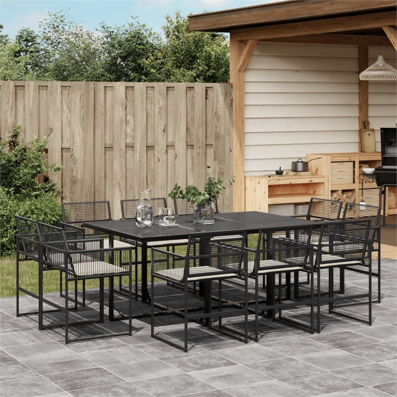 Afuera Living 11 Piece Poly Rattan Garden Dining Set in Black/Cream White