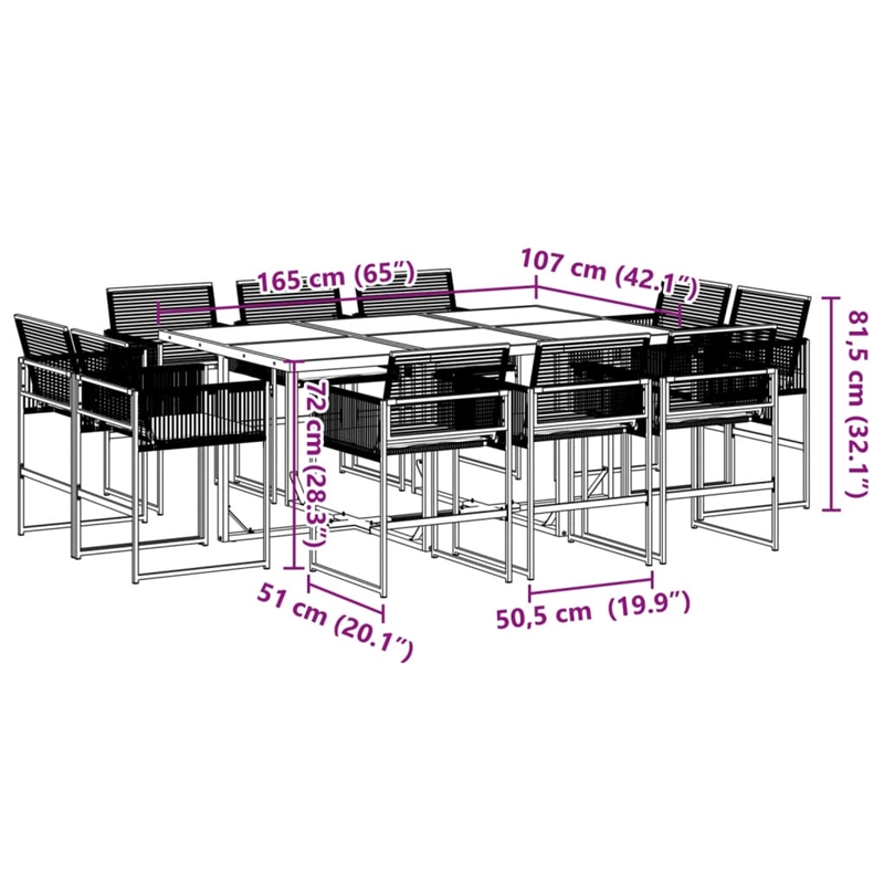 Afuera Living 11 Piece Poly Rattan Garden Dining Set in Black/Cream White