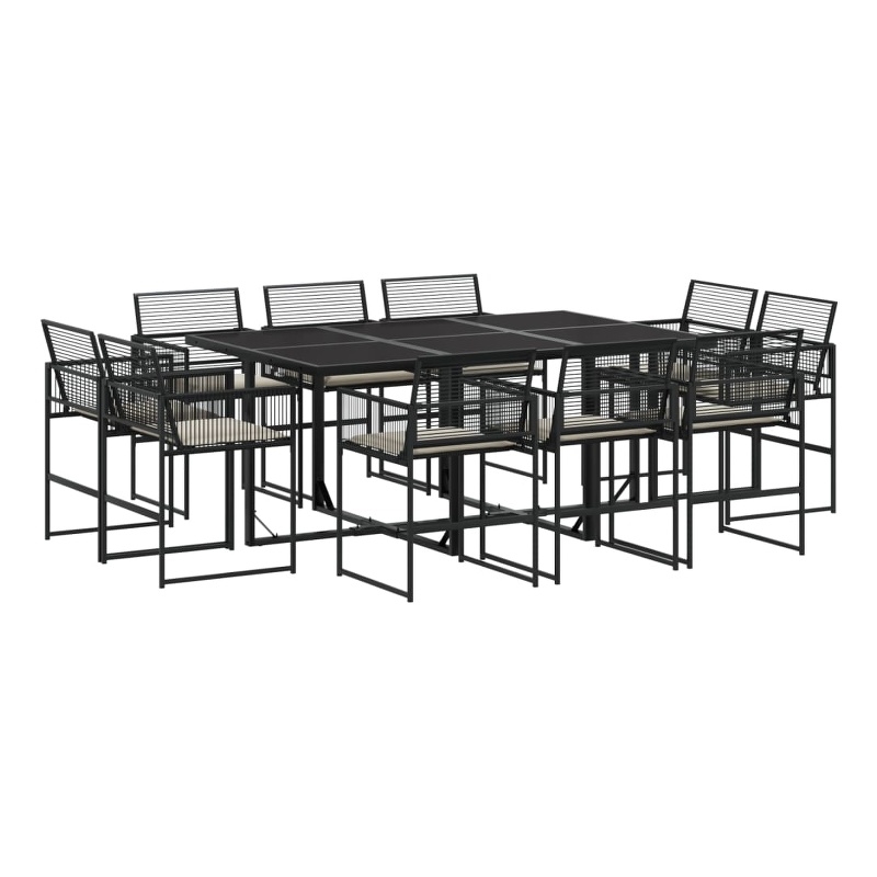 Afuera Living 11 Piece Poly Rattan Garden Dining Set in Black/Cream White