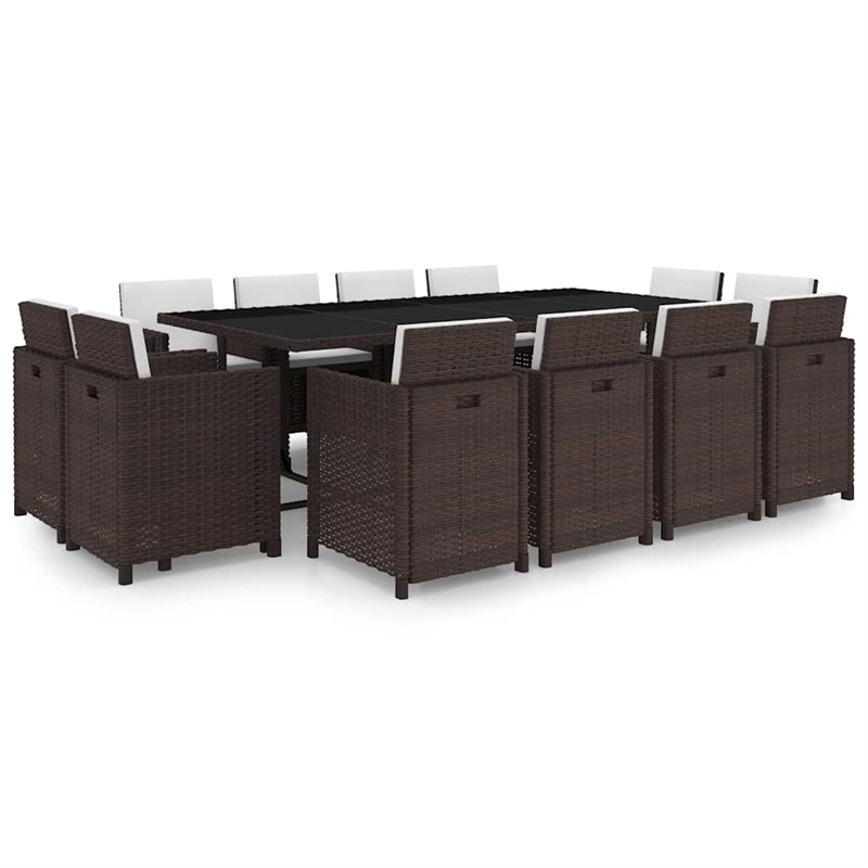 Afuera Living 13 Piece Rattan Garden Dining Set in Brown/Cream White