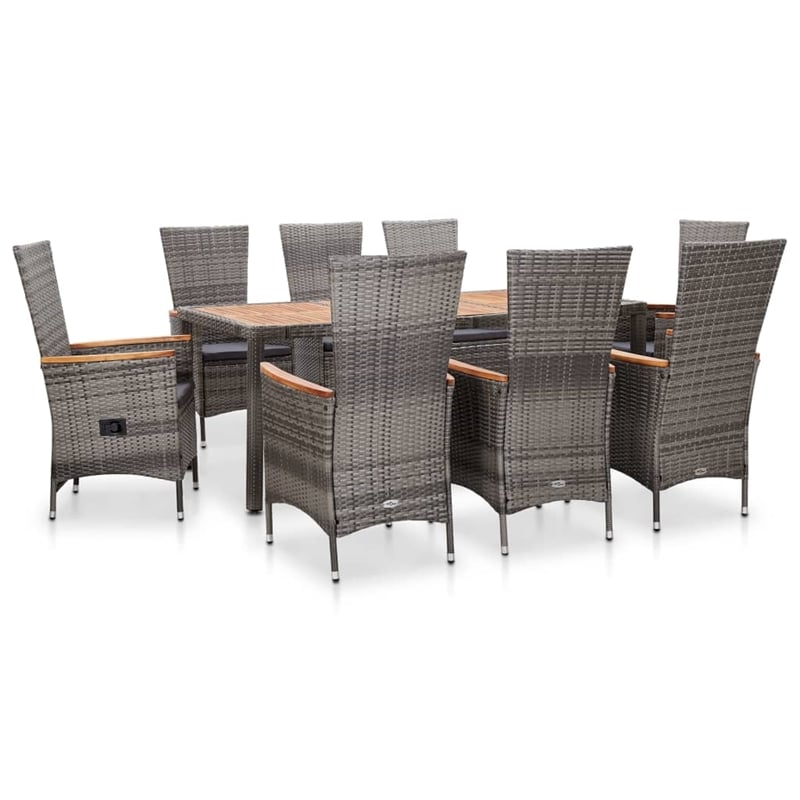 Afuera Living Contemporary 9 Piece Poly Rattan Garden Dining Set in Gray