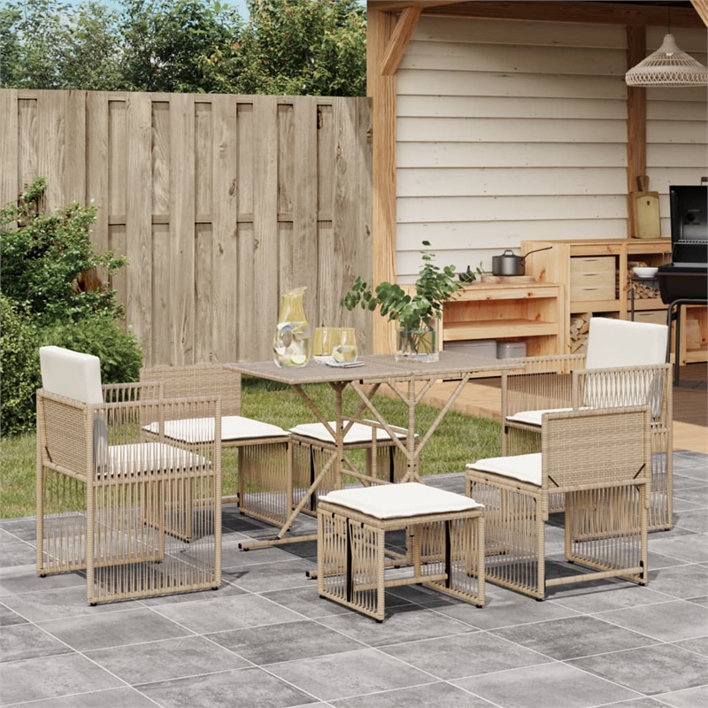 Afuera Living 7 Piece Poly Rattan Garden Dining Set in Beige/Cream White