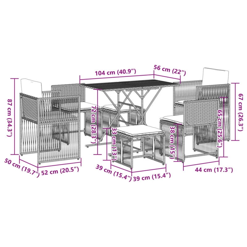 Afuera Living 7 Piece Poly Rattan Garden Dining Set in Beige/Cream White