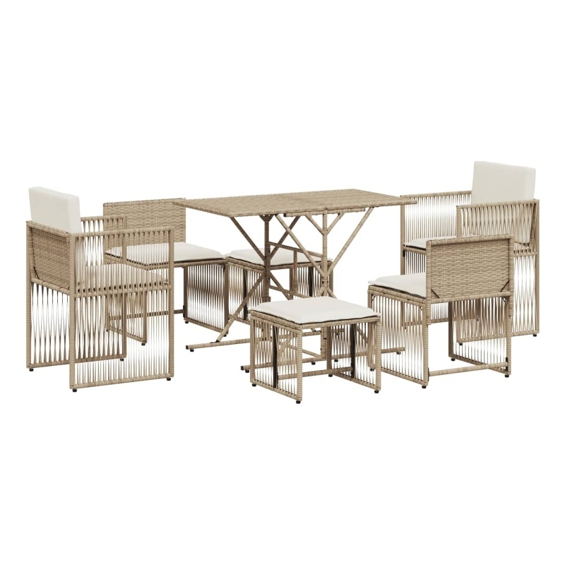 Afuera Living 7 Piece Poly Rattan Garden Dining Set in Beige/Cream White