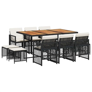 Afuera Living 11 Piece Steel Garden Dining Set in Black/Cream White