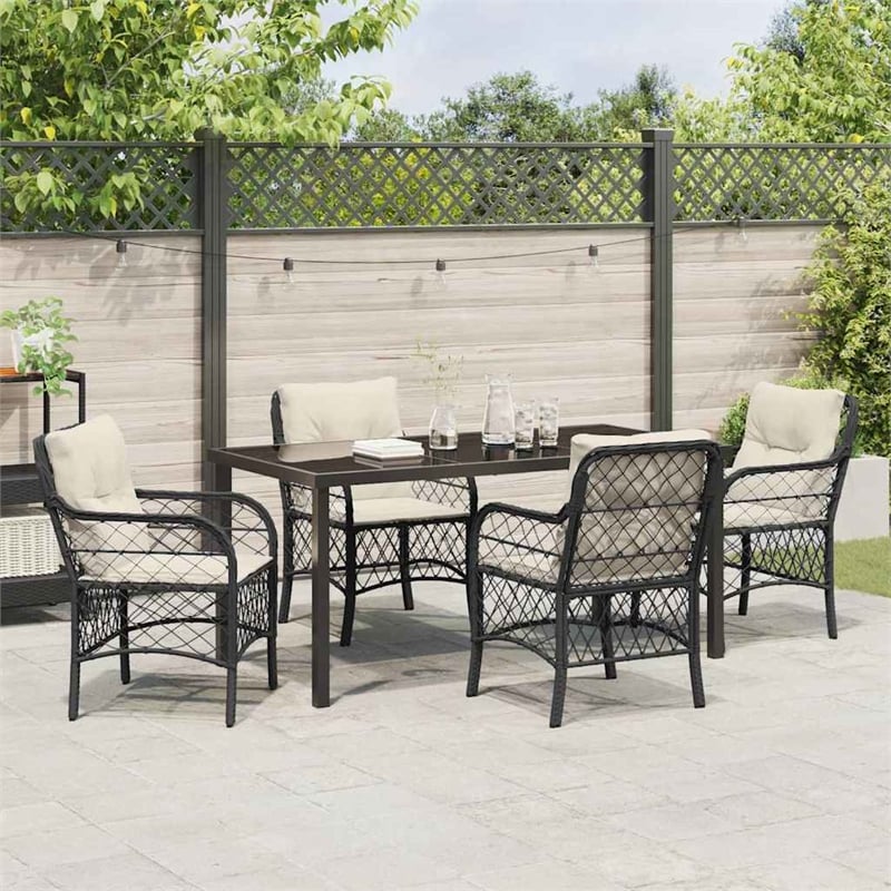 Afuera Living 5 Piece Poly Rattan Garden Dining Set with Cushions in Black
