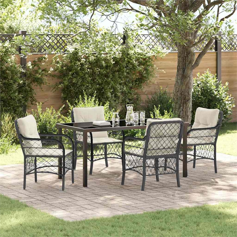 Afuera Living 5 Piece Poly Rattan Garden Dining Set with Cushions in Black