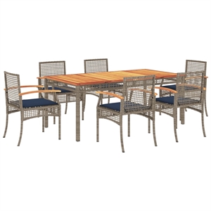Afuera Living Contemporary Rattan 7 Piece Patio Dining Set in Gray