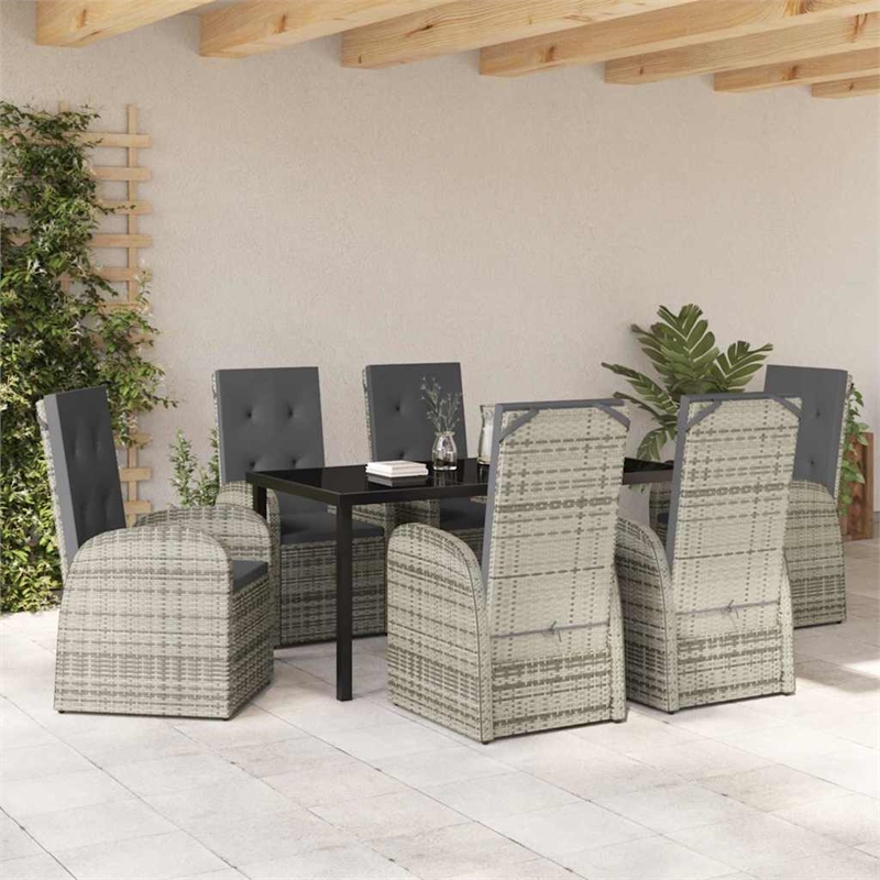 Afuera Living 7 Piece Poly Rattan Garden Dining Set with Cushions in Black
