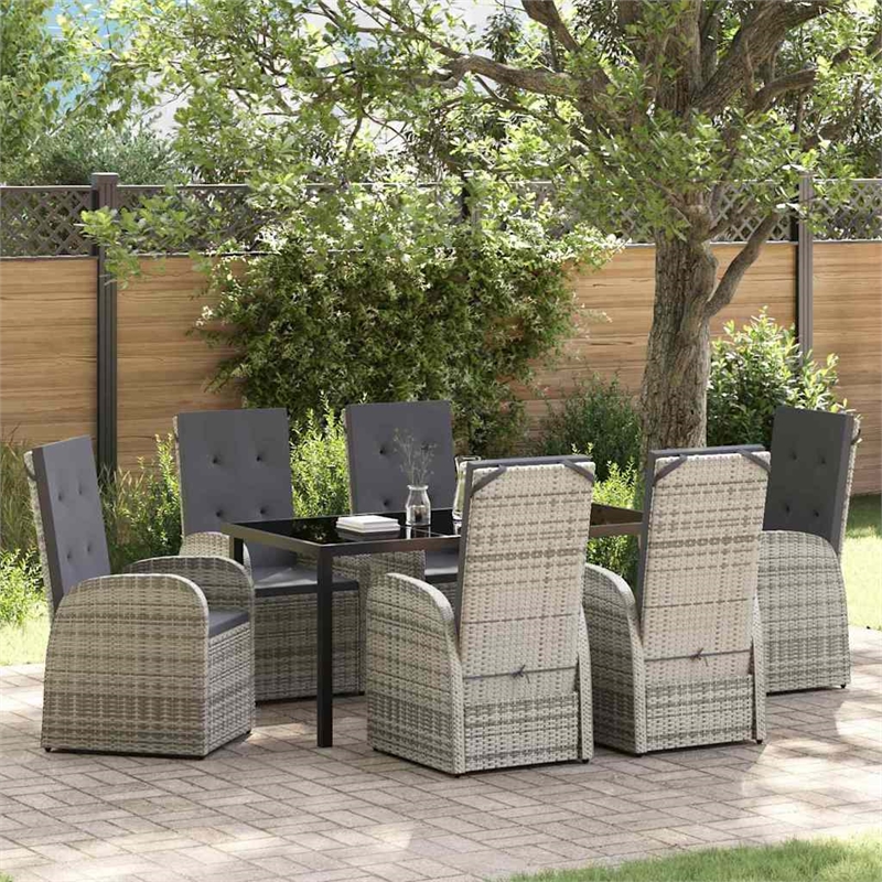 Afuera Living 7 Piece Poly Rattan Garden Dining Set with Cushions in Black
