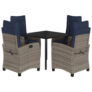 Afuera Living Contemporary 5 Piece Poly Rattan Garden Dining Set in Gray