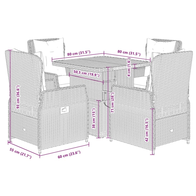 Afuera Living 5 Piece Poly Rattan Garden Dining Set in Gray/Brown