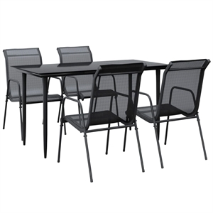 Afuera Living Contemporary 5 Piece Steel Garden Dining Set in Black