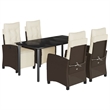 Afuera Living 5 Piece Poly Rattan Garden Dining Set in Black/Cream White
