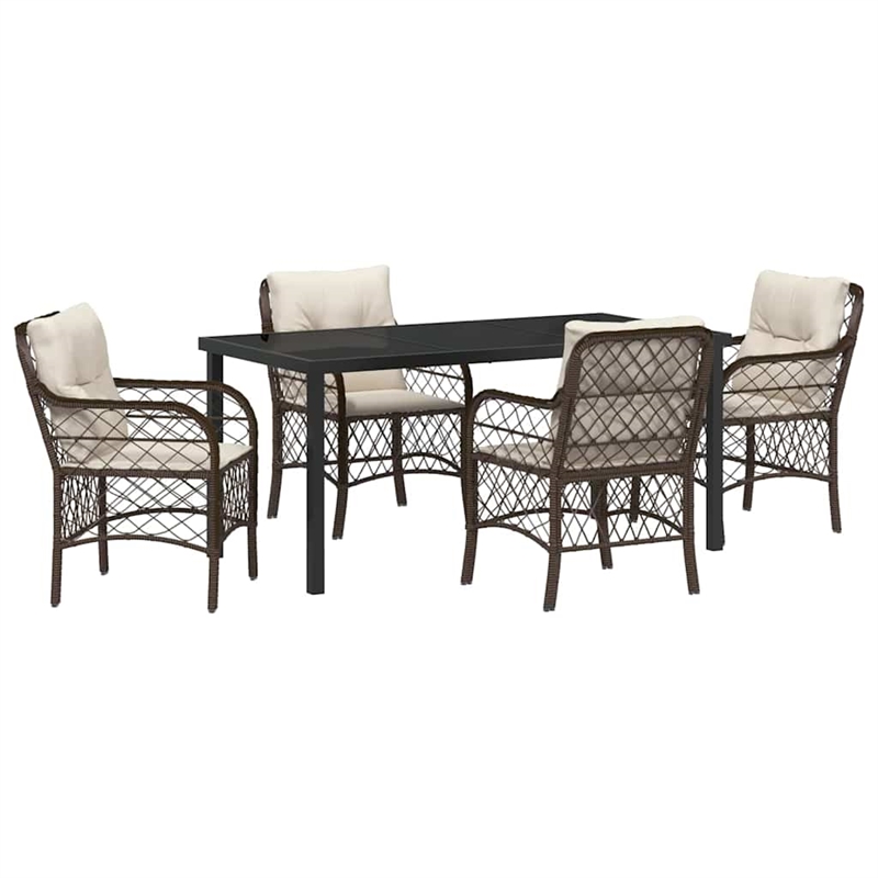 Afuera Living 5 Piece Poly Rattan Garden Dining Set with Cushions in Black