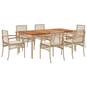 Afuera Living 7 Piece Rattan Garden Dining Set in Beige/Cream White