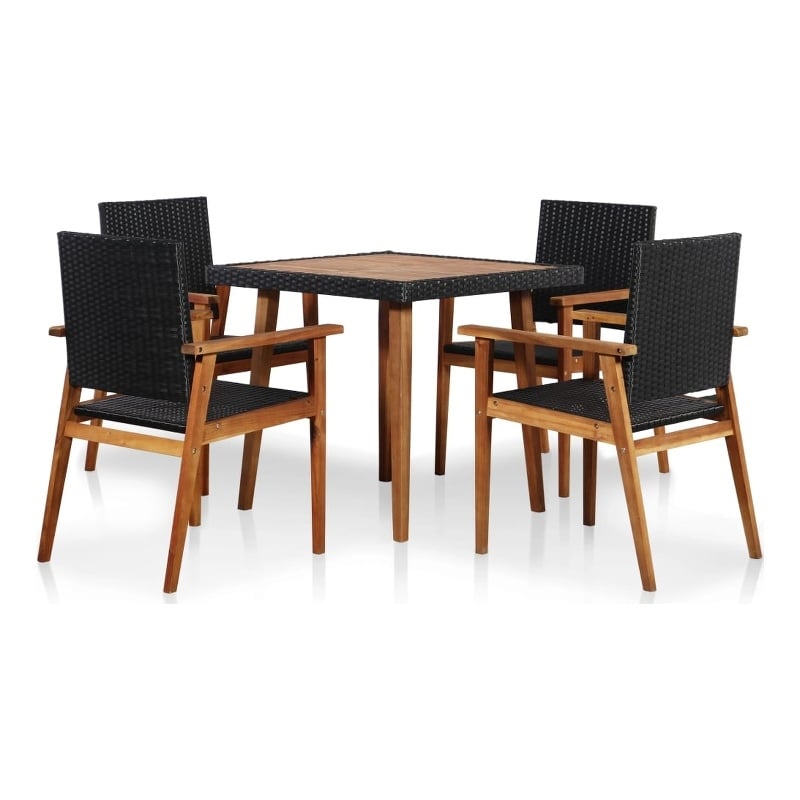 Afuera Living Contemporary Rattan Garden Dining Set in Black and Brown