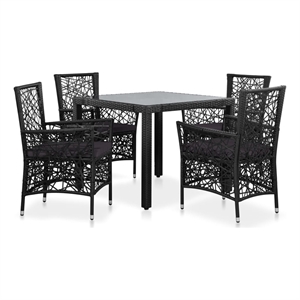 Afuera Living Contemporary 5 Piece Poly Rattan Patio Dining Set in Black