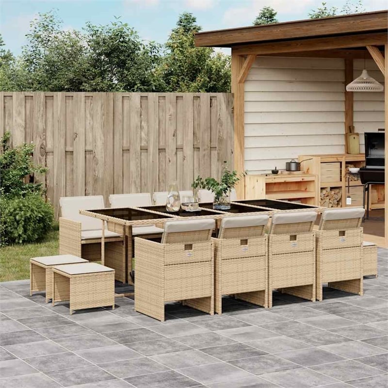 Afuera Living Contemporary Rattan Garden Dining Set in Black/Cream White