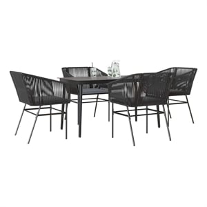 Afuera Living 5 Piece Poly Rattan Garden Dining Set in Black/Dark Gray