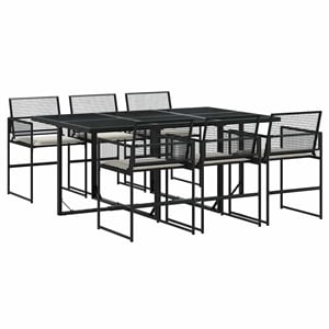 Afuera Living 7 Piece Poly Rattan Garden Dining Set in Black/Cream White