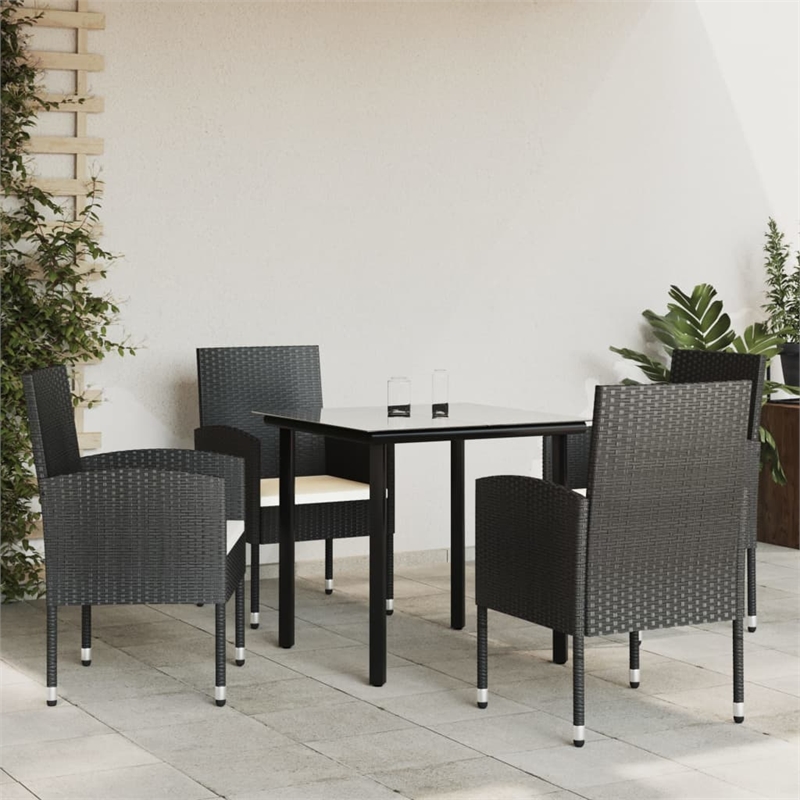 Afuera Living 5 Piece Poly Rattan Garden Dining Set in Black/Cream White