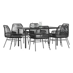 Afuera Living 7 Piece Steel Garden Dining Set in Black/Dark Gray