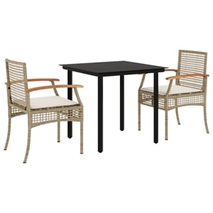 Afuera Living 3 Piece Steel Garden Dining Set in Black/Cream White