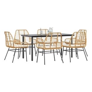 Afuera Living Contemporary Rattan Garden Dining Set in Brown