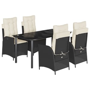 Afuera Living 5 Piece Poly Rattan Garden Dining Set in Black/Cream White