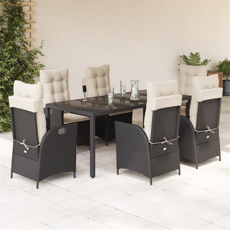 Afuera Living 7 Piece Poly Rattan Garden Dining Set in Black/Cream White
