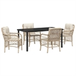 Afuera Living 5 Piece Poly Rattan Garden Dining Set with Cushions in Black