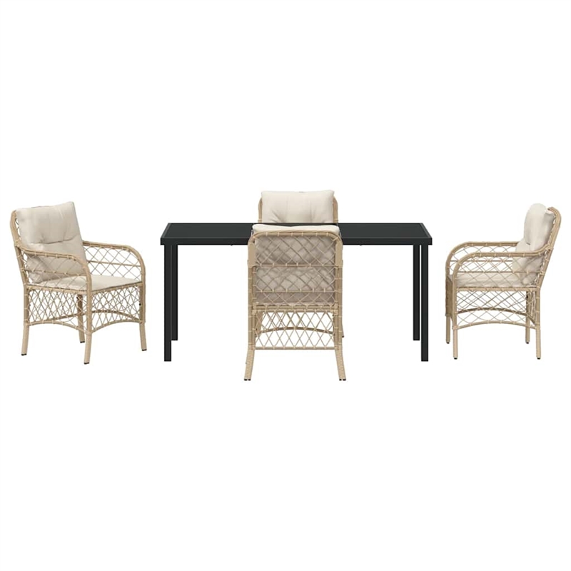 Afuera Living 5 Piece Poly Rattan Garden Dining Set with Cushions in Black