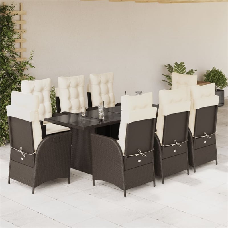 Afuera Living 9 Piece Rattan Garden Dining Set in Brown/Cream white