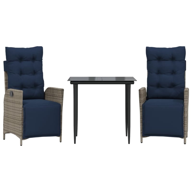 Afuera Living Contemporary 3 Piece Rattan Garden Dining Set in Black