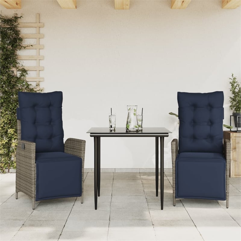 Afuera Living Contemporary 3 Piece Rattan Garden Dining Set in Black