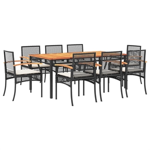 Afuera Living 9 Piece Rattan Garden Dining Set in Black/Cream White