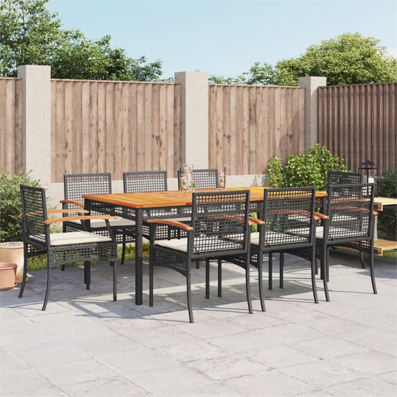 Afuera Living 9 Piece Rattan Garden Dining Set in Black/Cream White