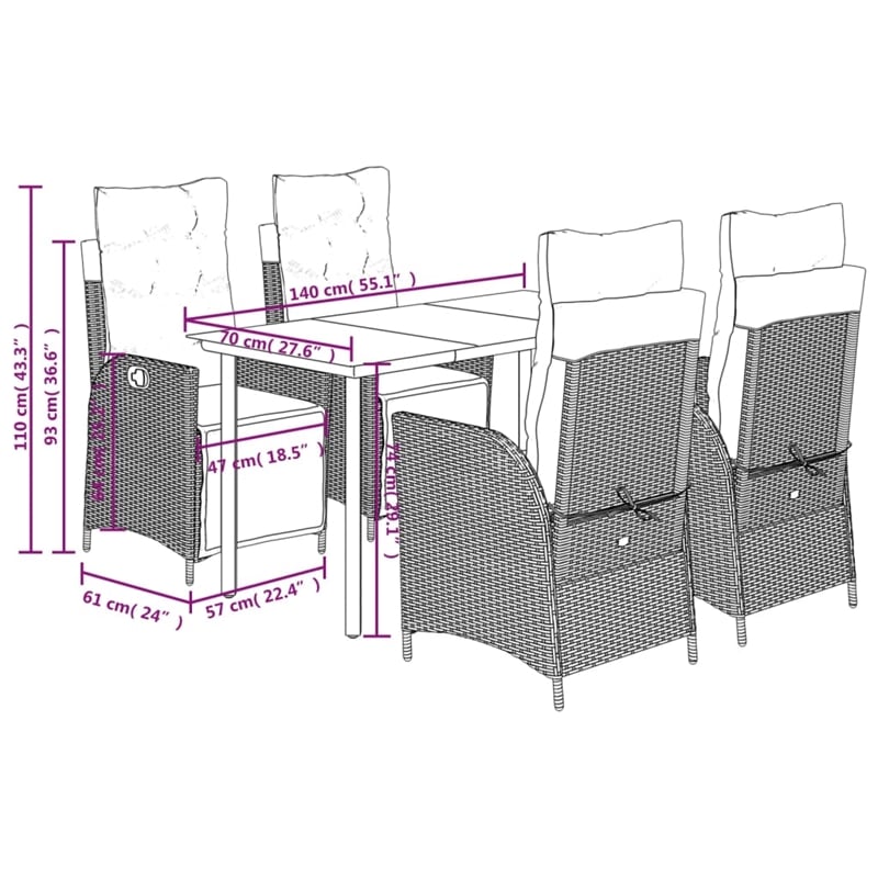 Afuera Living Rattan Garden Dining Set with Cushions in Black