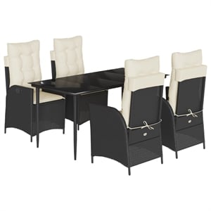 Afuera Living 5 Piece Rattan Garden Dining Set in Black/Cream White