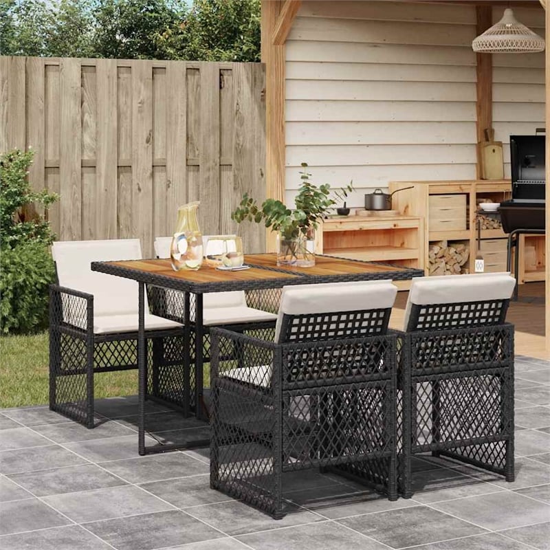 Afuera Living 5 Piece Poly Rattan Garden Dining Set in Black/Cream White