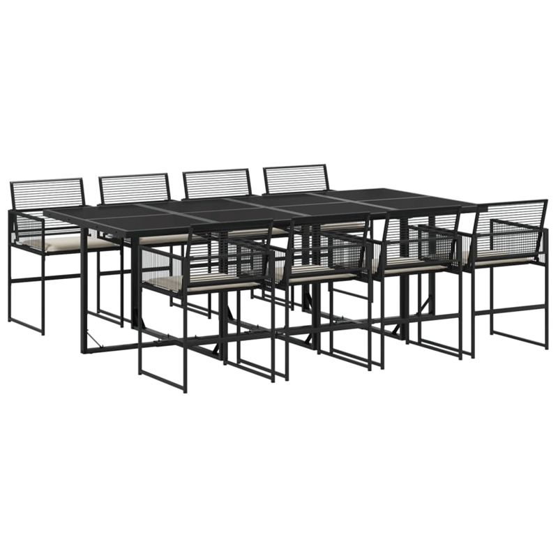 Afuera Living 9 Piece Rattan Garden Dining Set in Black/Cream White