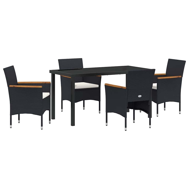 Afuera Living 5 Piece Poly Rattan Garden Dining Set with Cushions in Black