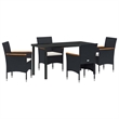 Afuera Living 5 Piece Poly Rattan Garden Dining Set with Cushions in Black
