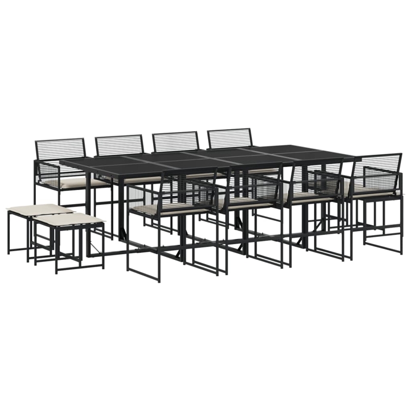 Afuera Living 13 Piece Poly Rattan Garden Dining Set in Black/Cream White