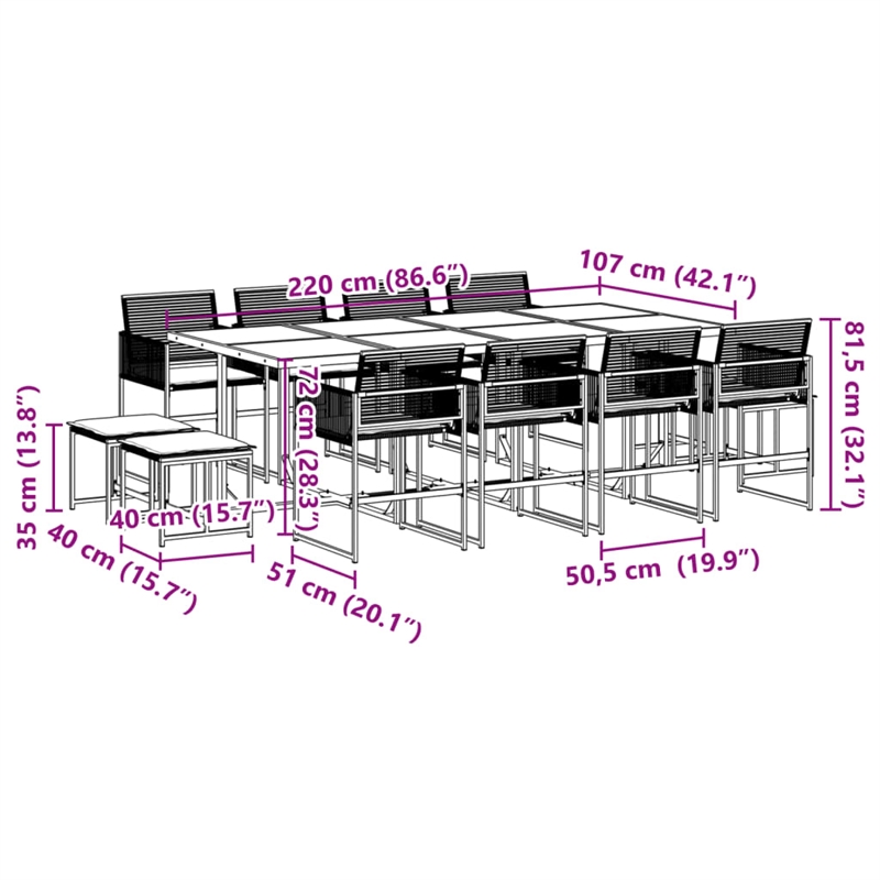 Afuera Living 13 Piece Poly Rattan Garden Dining Set in Black/Cream White