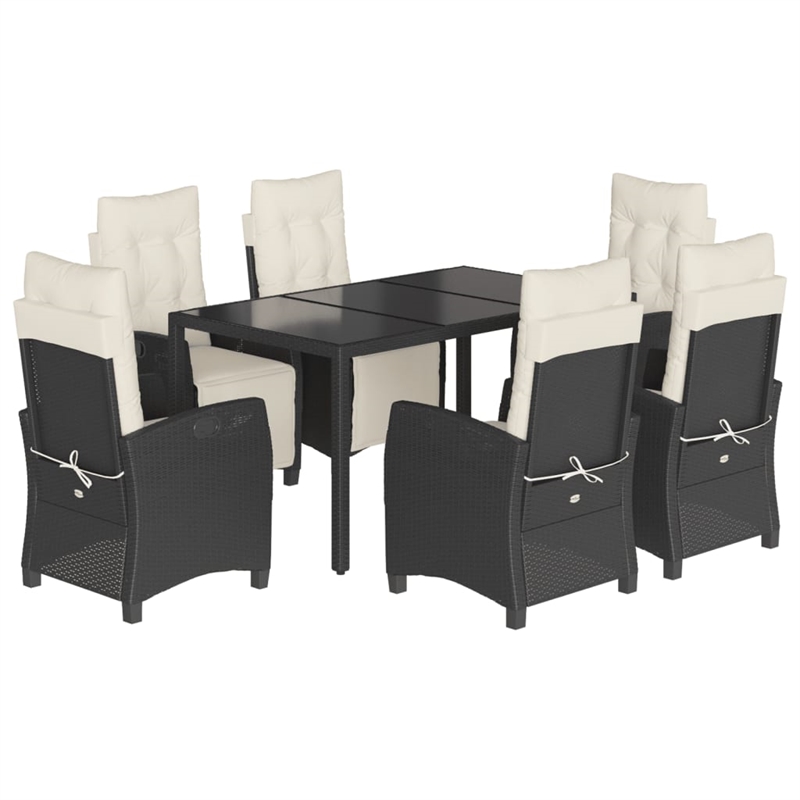 Afuera Living 7 Piece Rattan Garden Dining Set in Black/Cream White