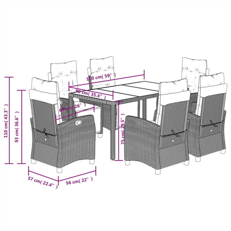 Afuera Living 7 Piece Rattan Garden Dining Set in Black/Cream White